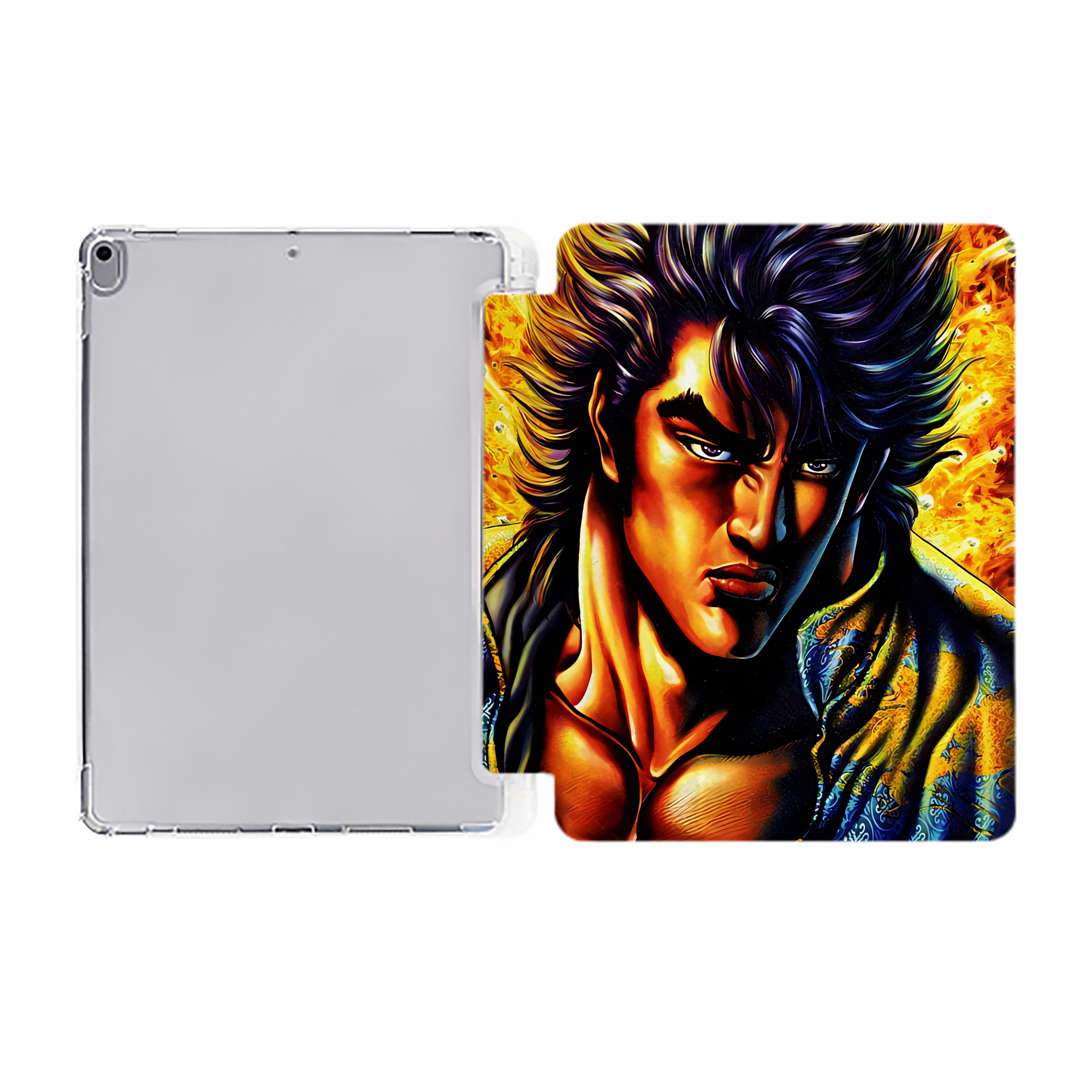 （画像用） 北斗の拳 Fist of the North Star IPad ケース ペン収納付き 三つ折りスタンド PUレザー×シリコン 対応機種9.5/10.5/10.9インチ